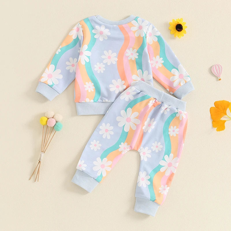 2-Piece Fall / Winter Outfits! Girl’s Colorful Daisy Sweatshirt & Pants Sets