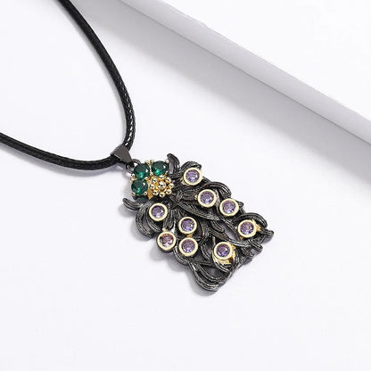 Purple Zircon Pendant Black & Gold Style Flower d Crystal Necklace