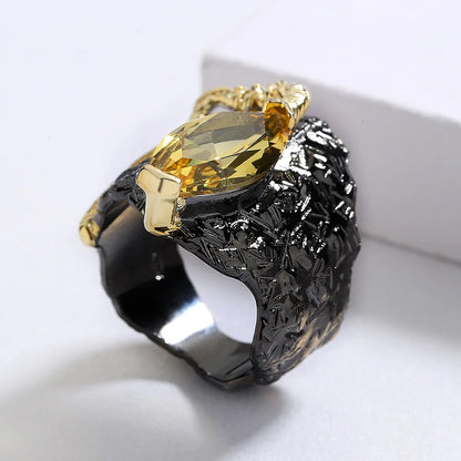 Yellow Zircon Black & Gold Style Rings