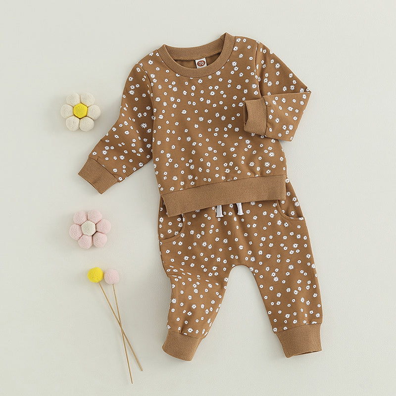 2-Piece Fall Outfits! Girl’s Long Sleeve Flower Sweatshirt & Pants Sets