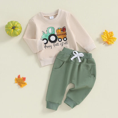 2-piece Halloween Sets! Girl's & Boy's Ghost *Boo Crew* & *Happy Fall Yall* Truck Sweatshirt & Sweatpants