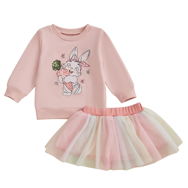 Girl's Easter Bunny Sweatshirts & Mesh Skirt Sets