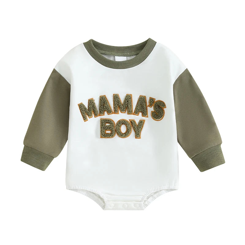 Boy's Long Sleeve "Mama's Boy" Sweatshirt Rompers