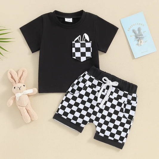 Boy's Easter Set Plaid T-Shirt & Shorts Sets