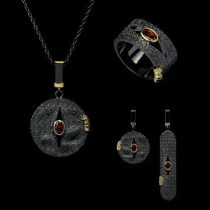 3-piece Black & Gold Style Rings, Necklace & Earrings Sets