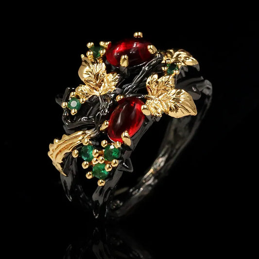 Gorgeous Black & Gold Series Crystal Zircon Leaf Rings
