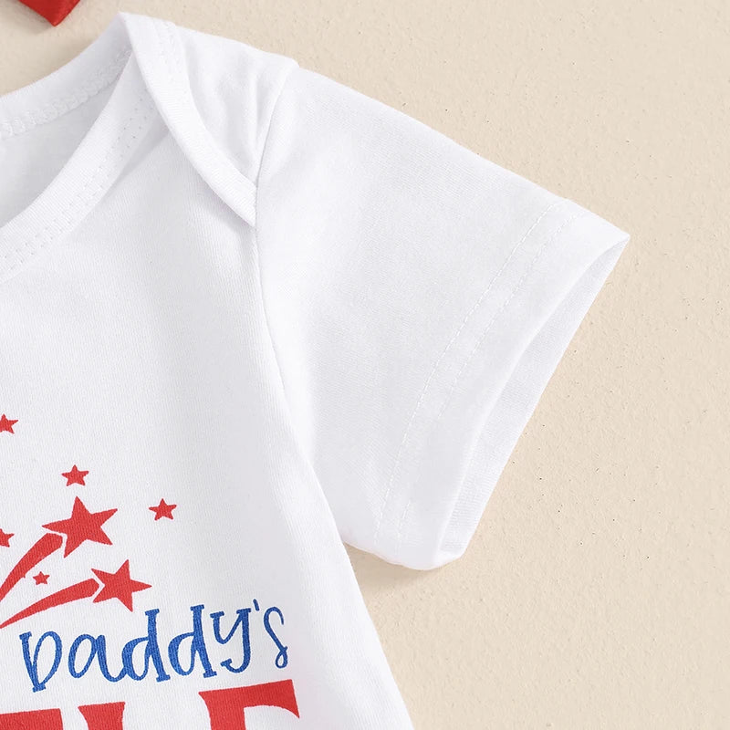 Girl's 3-Piece "Mommy & Daddy's Little Firecracker" 4th of July Onesie, Tie-Dye Pants & Bow Headband Sets