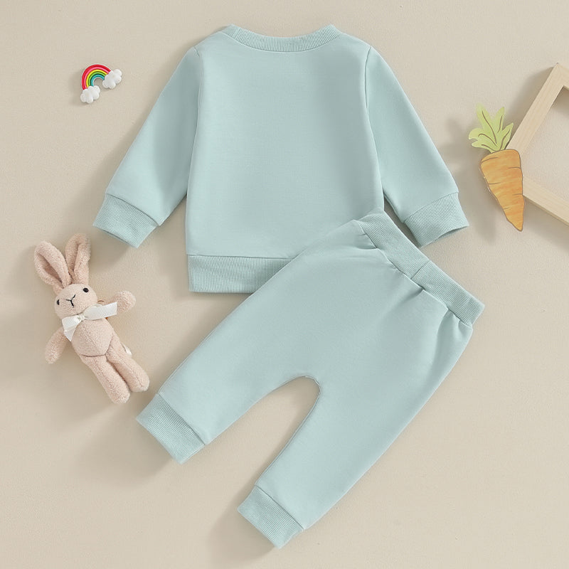 Girl's Easter Bunny Embroidered Sweatshirt & Pants Sets