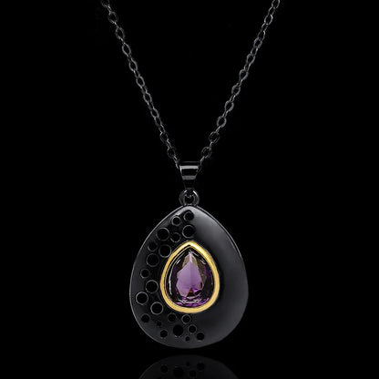 Vintage Purple Black & Gold Zircon Necklace