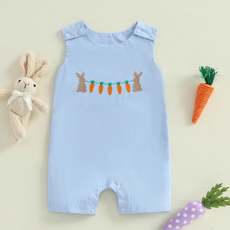 Boy's Sleeveless Easter Bunny Embroidered Jumpsuits