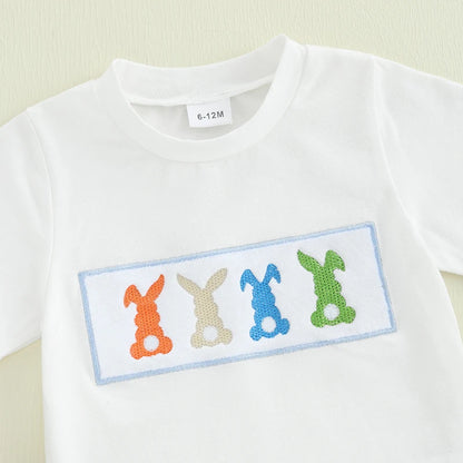 Boy's 2-Piece Embroidered "Mama's Boy" & Easter Bunny T-Shirt & Shorts Sets