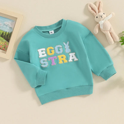 Girl's & Boy's Fuzzy Embroidered Easter Bunny Tops