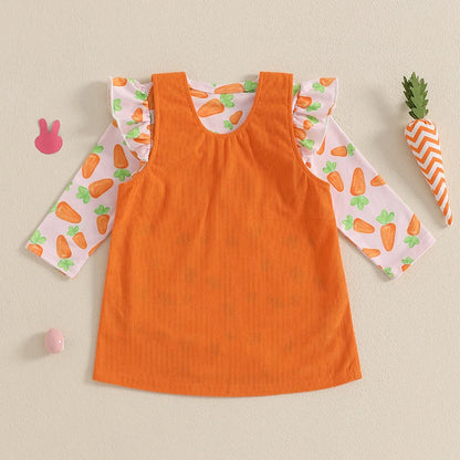 Girl's Easter Carrot Ruffle Romper Overall Dresses