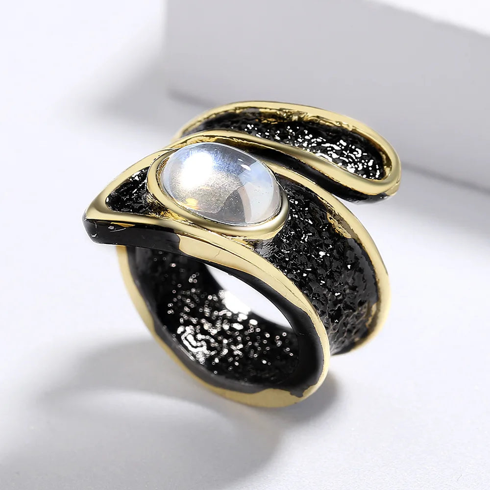 Moonlight Zircon Stone Black & Gold Style Rings Geometric Rings