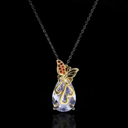 Drop Zircon Bow Necklace Pendant Charm Crystal Butterfly Necklace