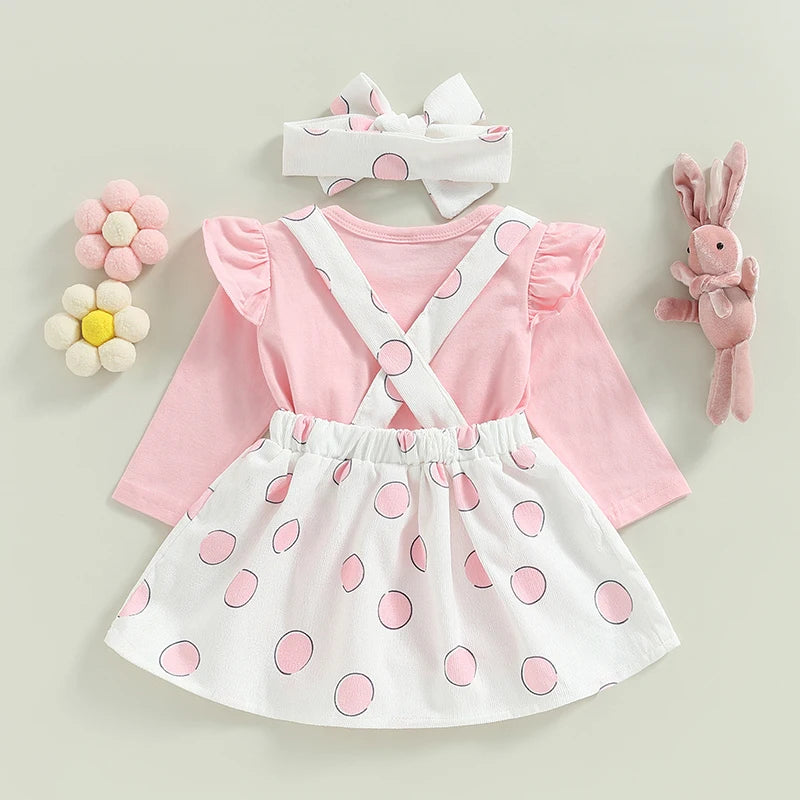 Girl's Onesie, Easter Bunny Suspender Skirt & Bow Headband Sets