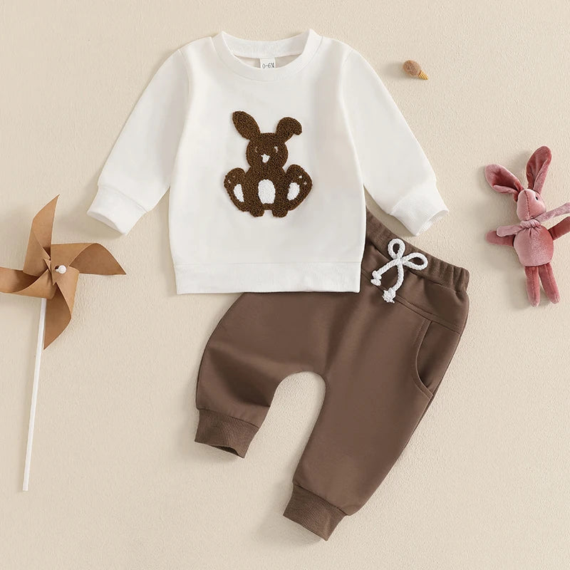 Boy's Easter Bunny Embroidered Sweatshirts & Pants