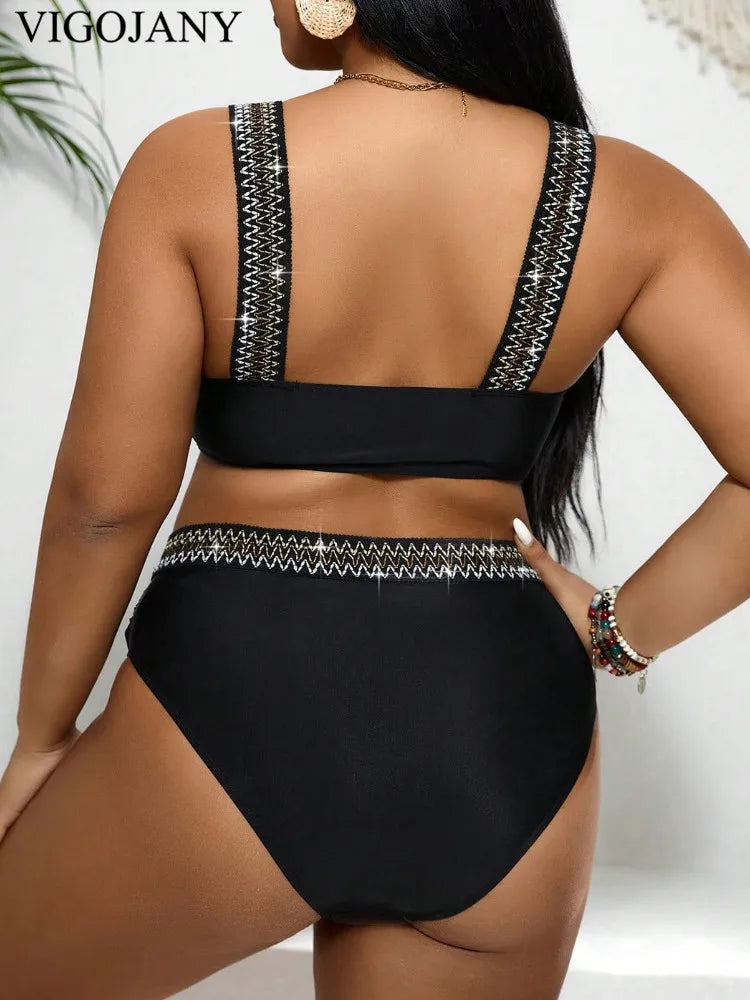 Sexy Strapped 2 Piece Plus Bikini SetCross Push Up Swimsuit High Waist Bathing Suit