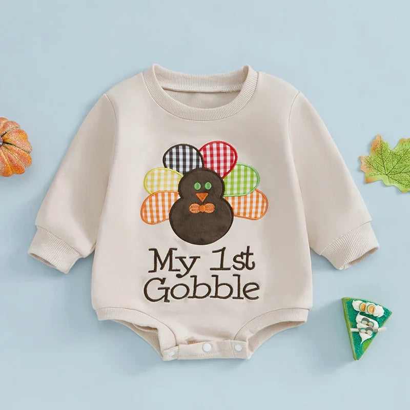 Girl's & Boy's Embroidered Thanksgiving *My 1st Gobble* Sweatshirt Onesies