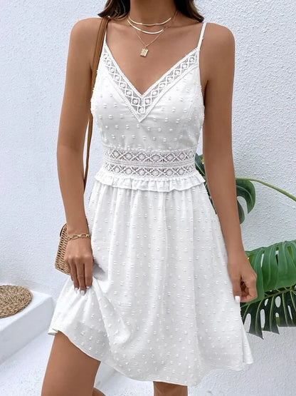 Sleeveless White Jacquard Mini Dress