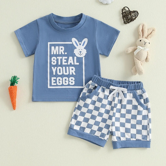 Boy's Easter Bunny T-shirt & Checkered Shorts Set