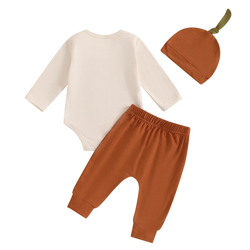 Boy's & Girl's "Cutest Pumpkin in the Patch" 3-Piece Halloween Outfit Sets with Romper, Pants, and Hat