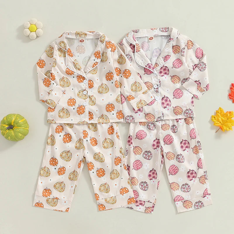 Halloween Pajamas! Girl’s Pumpkin Long Sleeve Tops & Pants Sets