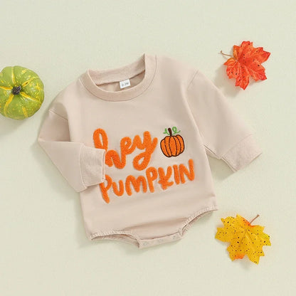 Girl's & Boy's Embroidered *hey Pumpkin* Halloween Sweatshirt Onesies