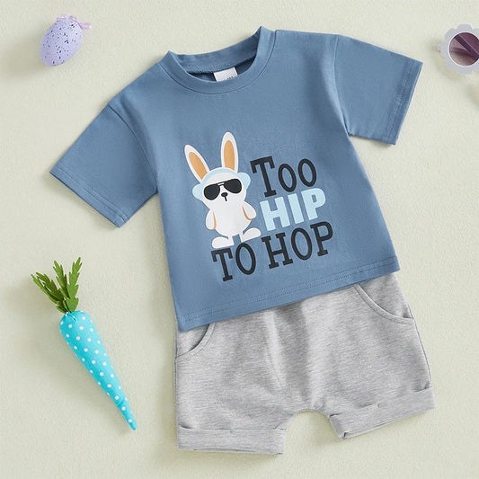 Boy's 2-Piece "Too Hip To Hop" Easter Bunny T-Shirt & Shorts Sets