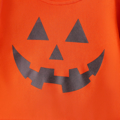 Halloween Baby Boy/Girl Cotton Long-sleeve Glow In The Dark Pumpkin Face Print Sweatshirt