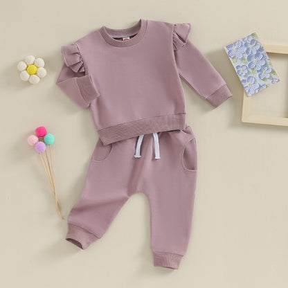 2-Piece Fall / Winter Outfits! Girl’s Ruffled Sweatshirt & Drawstring Pants Sets