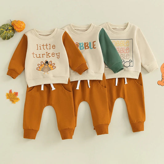 2-Piece Thanksgiving Outfits! Boy’s Long Sleeve pullover & Pants Sets