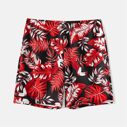 Family Matching! Plant Swim Trunks and Scallop Trim One Piece Swimsuit