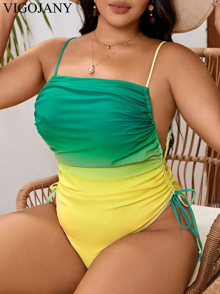 High Cut Push Up One Piece Plus Swimsuit