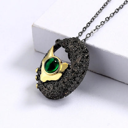 Necklaces Black & Gold Style Pendant Green Zircon Chain