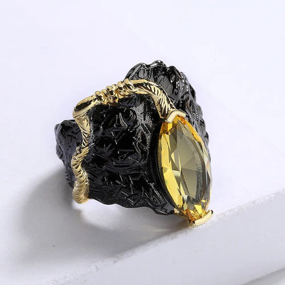 Yellow Zircon Black & Gold Style Rings