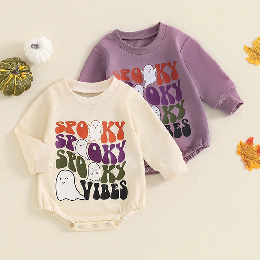 Halloween Sweatshirts! Girl’s & Boy’s Long Sleeve Ghost Romper Sweatshirts