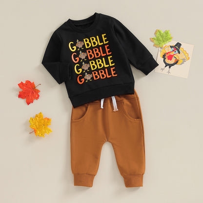 2-Piece Thanksgiving Outfits! Boy’s Long Sleeve Turkey Sweatshirt & Pants Sets