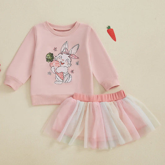 Girl's Easter Bunny Sweatshirts & Mesh Skirt Sets