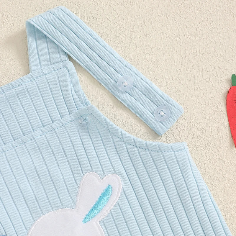 Boy's & Girl's Embroidered Easter Bunny Sleeveless Overall Jumpsuit