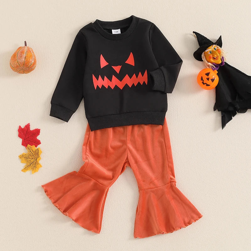 2-Piece Halloween Outfits! Girl’s Long Sleeve Sweatshirt Rompers & Pants Sets