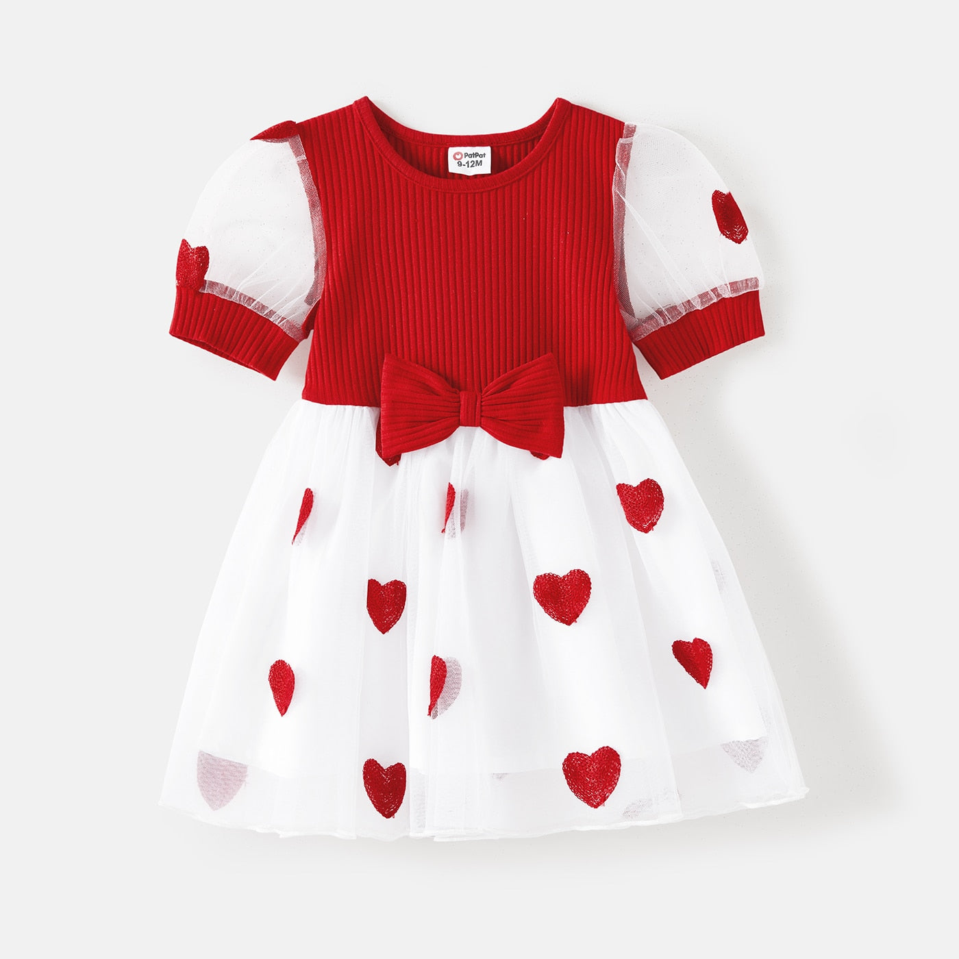Family Matching! Ribbed T-shirts & Heart Embroidered Mesh Dresses