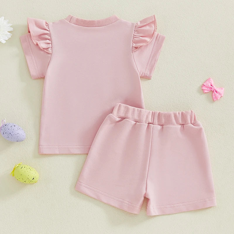 Girl's 2-Piece Embroidered Easter Egg T-Shirt & Shorts Sets