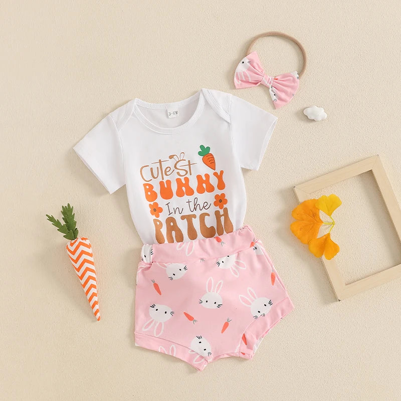 Girl's "Cutest Bunny In The Patch" 3-Piece Easter Outfit Sets