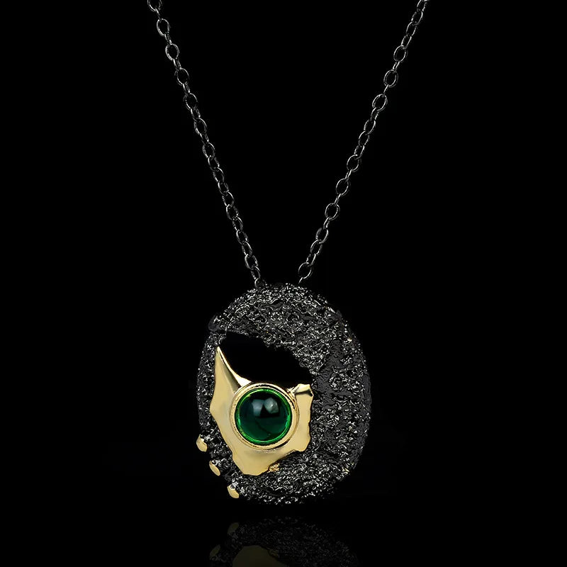 Necklaces Black & Gold Style Pendant Green Zircon Chain