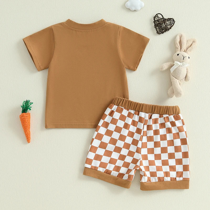 Boy's Easter Bunny T-shirt & Checkered Shorts Set