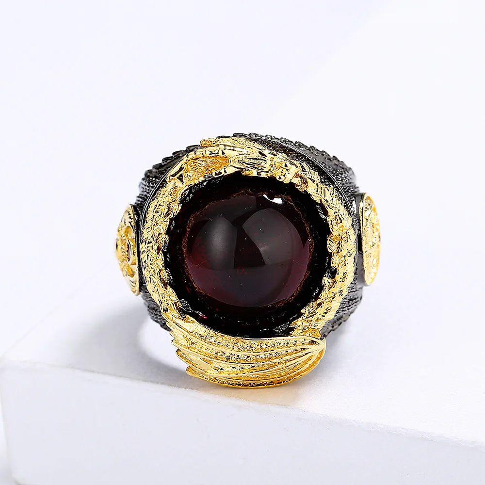 Men's Red Zircon Black & Gold Style Dragon Rings