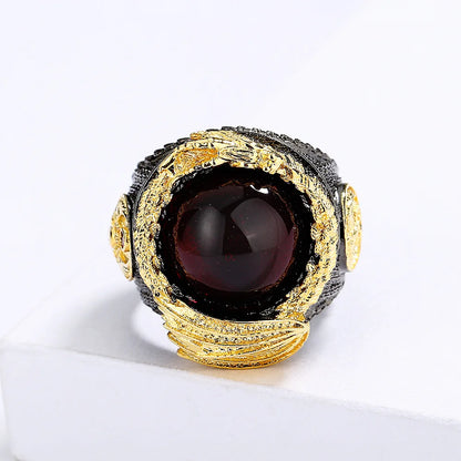 Men's Red Zircon Black & Gold Style Dragon Rings