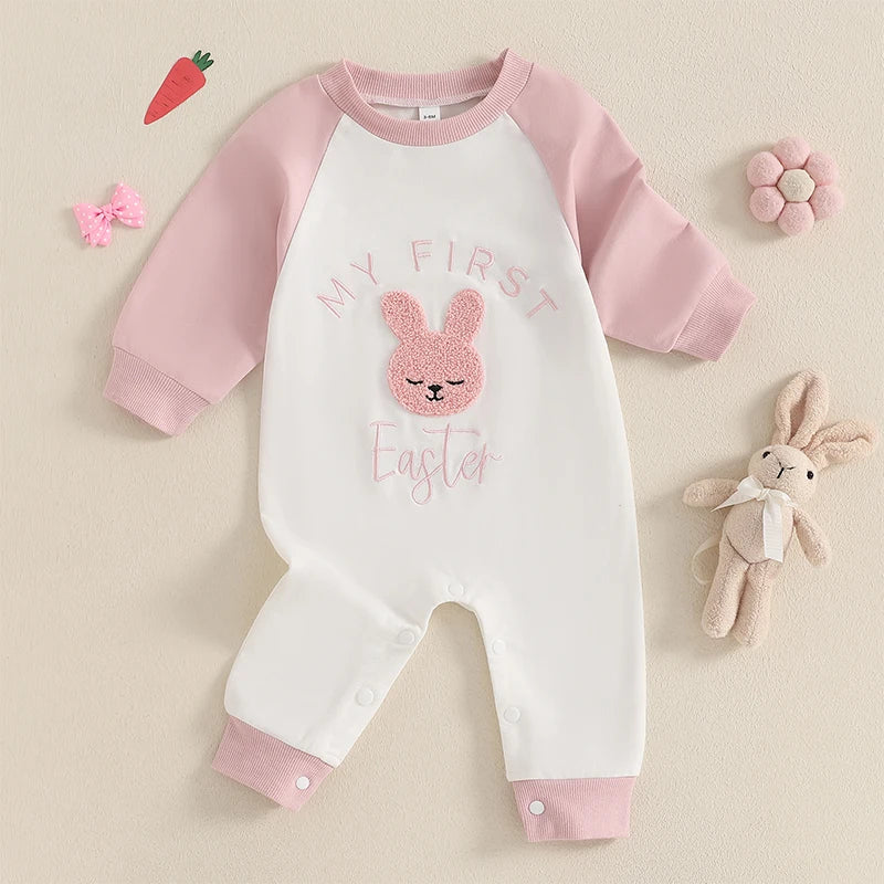 Girl's Embroidered Easter Bunny Jumpsuits
