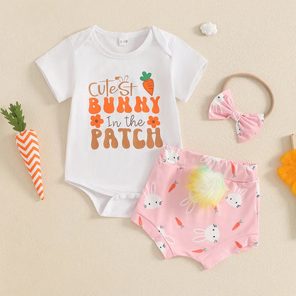 Girl's "Cutest Bunny In The Patch" 3-Piece Easter Outfit Sets